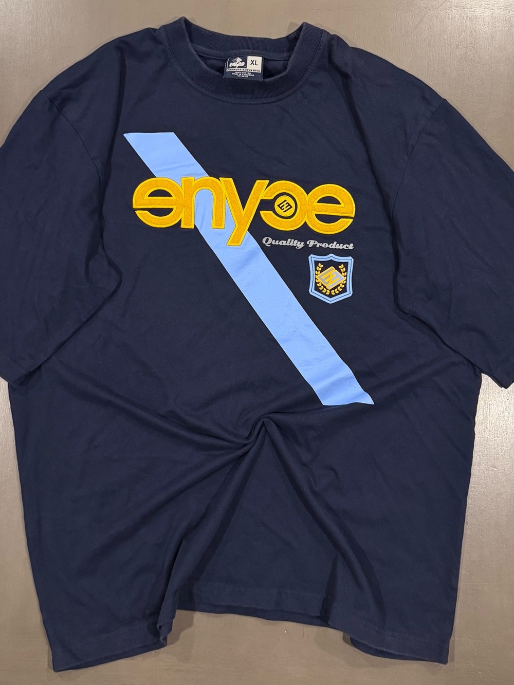 Enyce Navy Short-Sleeve Tee with Light Blue Diagonal and Yellow Logo